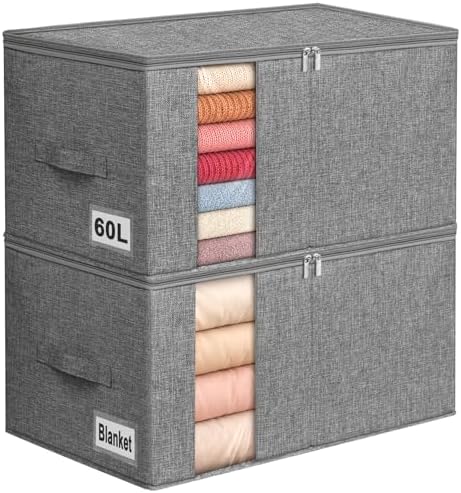 60L Rigid-Sided Blanket Storage Bags, 2 Pack by Boailydi