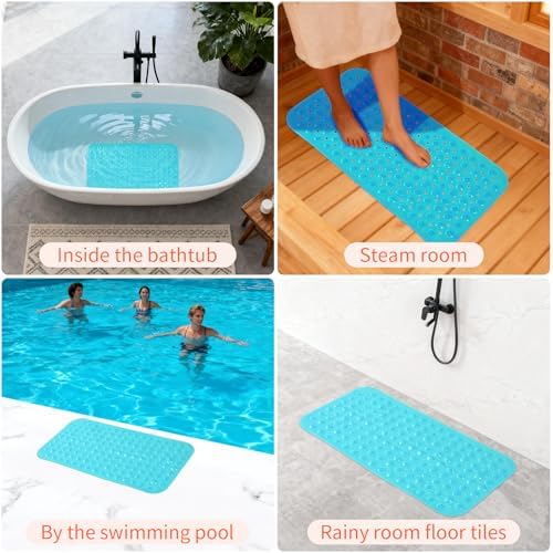Anti-Slip Bathtub Shower Mat 28×15 Inch Clear Green - Image 7
