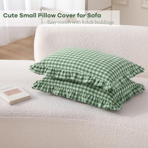 2 Pack Green Gingham Lumbar Throw Pillow Shams 12''x20'' - Image 4
