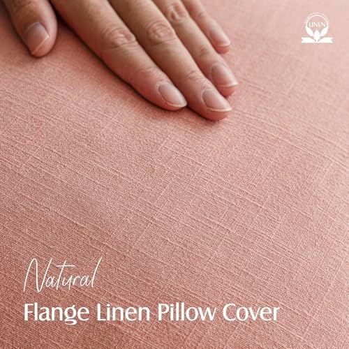 Foindtower Linen Solid Decorative Throw Pillow Covers 24x24 Inch Coral Pink - Image 2