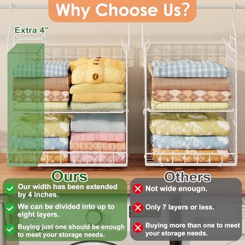 Extended Width Hanging Closet Organizer, 8 Tier Wire Storage Shelves - Image 4