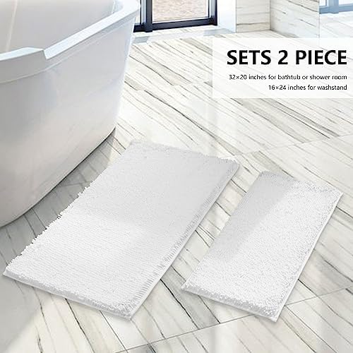 BOANKODU White Bathroom Rugs Sets 2 Piece, Soft Chenille Bath Mat Absorbent - Image 3