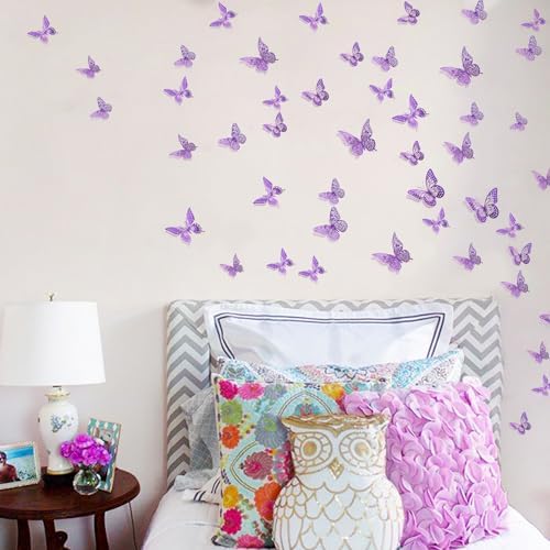 SAOROPEB 3D Butterfly Wall Decor 48 Pcs Purple Butterfly Decorations - Image 4