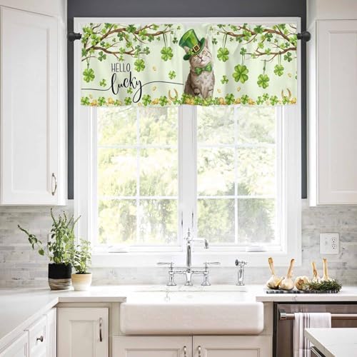 Vandarllin Lucky Cat St. Patrick's Day Kitchen Curtains and Valances Set - Image 2