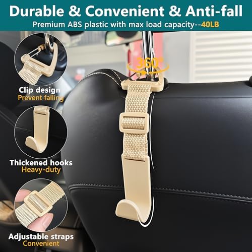 Amooca 4 Pack Anti-drop Headrest Hooks Adjustable Car Seat Organizer - Image 6