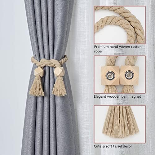 NICEEC 6 Pack Wooden Polyhedron Magnetic Curtain Tiebacks Boho Home Decor Drape - Image 3