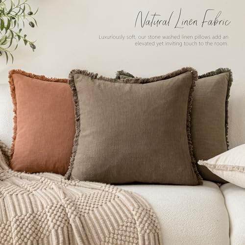 Foindtower Decorative Linen Fringe Throw Pillow Covers 20×20 Light Brown - Image 5