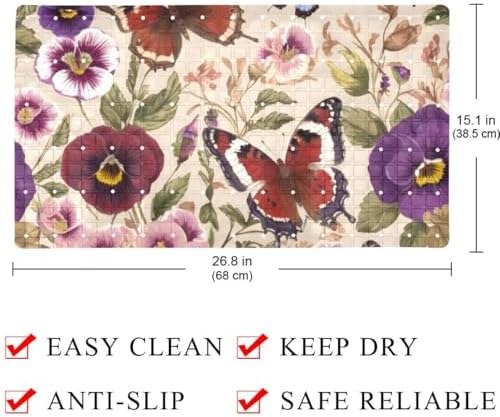 Bathtub Mat Non Slip 26.8x15.1In, Butterflies Pansies Bath Mat - Image 4