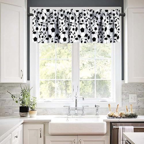 Sports Valance Curtains Kids Soccer Classical White Black Football Balls Print - Image 6
