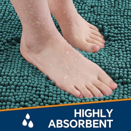 Chenille Bathroom Rug 24"x36" Teal, Non-Slip Plush Bath Mat - Image 4
