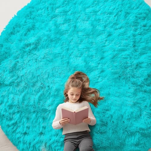 OLANLY Teal Blue Round Rugs for Bedroom by OLANLY