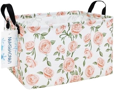 Rectangular Collapsible Champagne Rose Storage Basket Nursery Organizer by LANGYASHAN