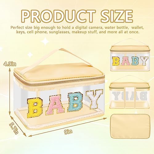 Iqimott Preppy Clear Makeup Bag Baby Pouch, Chenille Letter Cosmetic Bag - Image 2