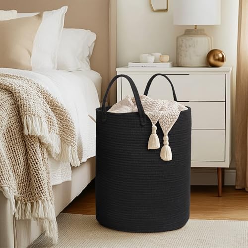 MEGASKET Black Woven Laundry Basket, Wicker Hamper - Image 7