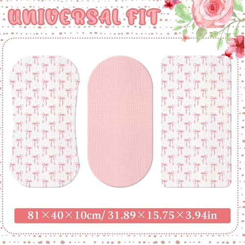 Breling 2 Pcs Muslin Pink and Pink Bow Baby Bassinet Sheets - Image 3