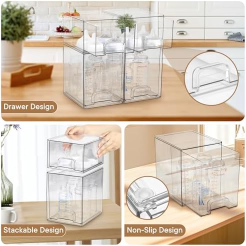 Baby Bottle Organizer, 4 Pack Clear Space-Saving Stackable Drawer - Image 6