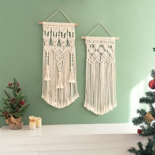 Mkono 2 Pcs Macrame Wall Hanging, Boho Woven Chic Tapestry Decor - Image 4