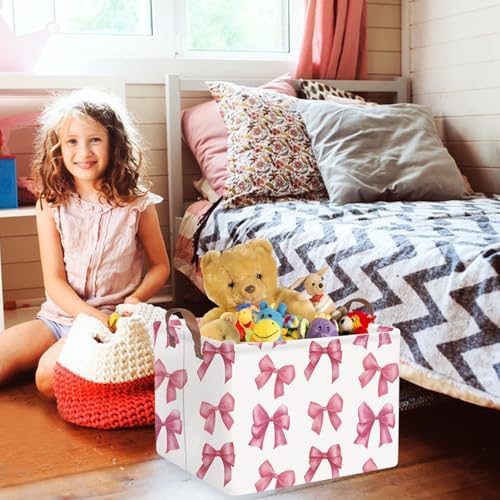 Rectangular Pink Girls basket, Delicate pink bow girls nursery laundry basket - Image 3