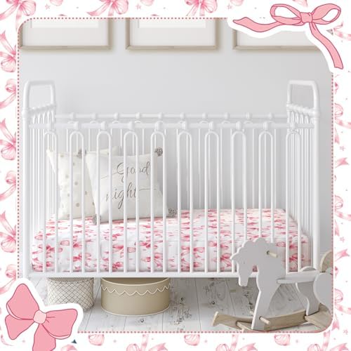 Peryiter 4 Pack Crib Sheets for Baby 52'' X 28" Pink Bow Crib Sheet - Image 6