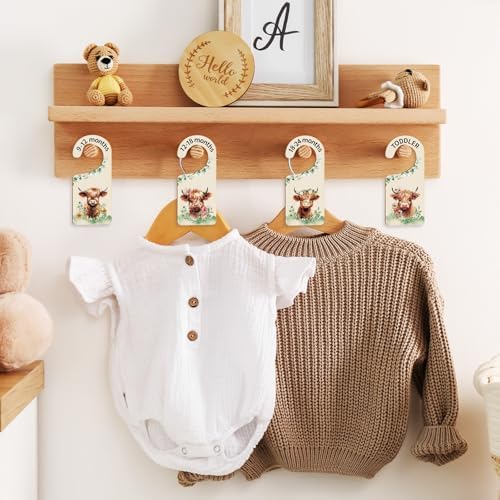 Whaline 8 Pcs Baby Closet Size Dividers Watercolor Highland Cow Hanging Wood - Image 5