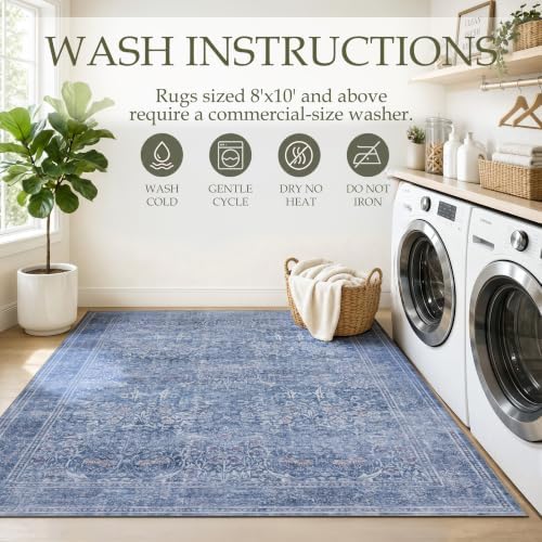 JOLLYVOGUE 5x7 Area Rugs for Living Room, Vintage Washable Rug, Dusk Blue - Image 7