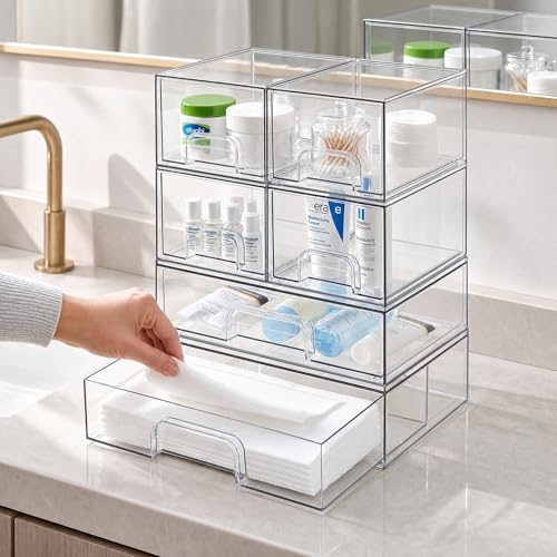 TIPGO Clear Stackable Storage Drawers, Acrylic Bathroom Makeup Organizer - Image 2