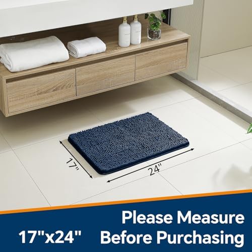 Chenille Bathroom Rug 17"x24" Navy Blue, Non-Slip Plush Bath Mat - Image 2
