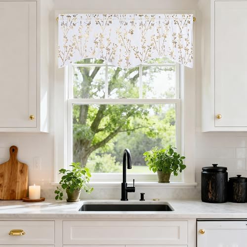 NICETOWN White Blackout Floral Kitchen Valances - Image 5