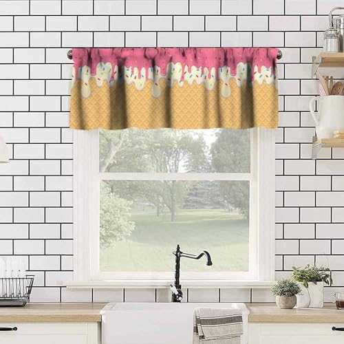 Ice Cream Valances Curtain Chocolate Pink White Waffles Pattern Window - Image 4