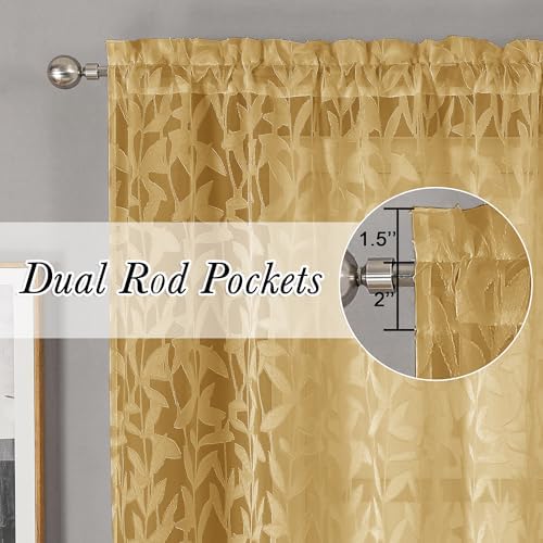 Lecloud Leia Dark Gold Sheer Curtains 90 Inches Long 2 Panels, Textured French - Image 2