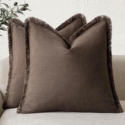 Foindtower Decorative Linen Fringe Throw Pillow Covers 24×24 Reddish Brown by Foindtower