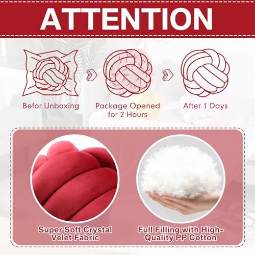 Namalu 7.87 Inches 2 Pcs Knot Pillow Decorative Throw Pillow, Wine Red - Image 4