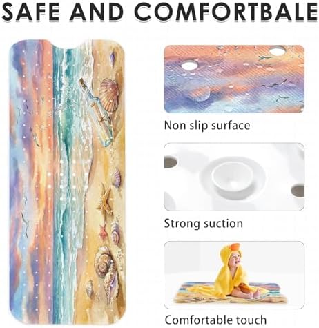 Bathtub Shower Mat 40X16 Inch, for Toddler, Beach Ocean - Image 4