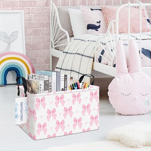 Rectangular Collapsible Pink Bowknot Storage Basket Organizer - Image 7