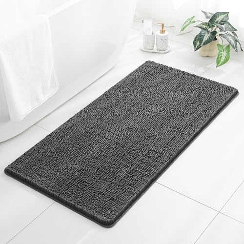 Chenille Bathroom Rug 26"x44" Dark Gray, Non-Slip Plush Bath Mat by Kildoss