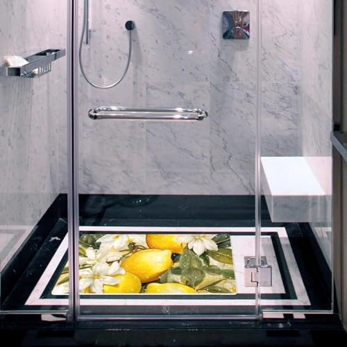 Bathtub Mat Non Slip 26.8x15.1 Inch, Lemon White Flowers Shower Mat - Image 6
