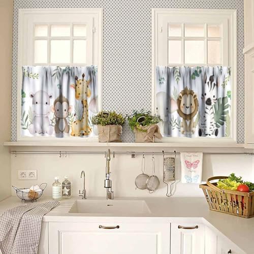 Kids Animals Curtains Valance for Baby Boys Girls Nursery Bedroom Watercolor - Image 2