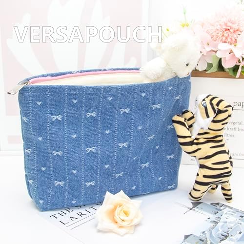 Flat Makeup Bag for Women, Zipper Cosmetic Pouch for Purse, Jean Blue - Image 6