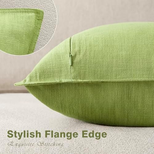 Foindtower Linen Solid Decorative Throw Pillow Covers 24x24 Inch Lush Green - Image 3