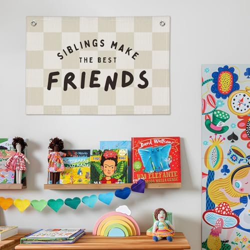 Playroom Nursery Decor, Siblings Make The Best Friends Banner, Linen Canvas - Image 7
