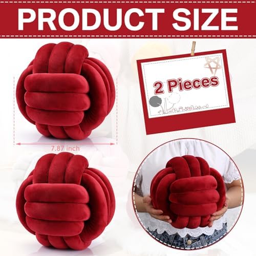 Namalu 7.87 Inches 2 Pcs Knot Pillow Decorative Throw Pillow, Wine Red - Image 2