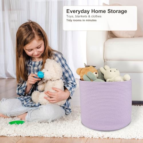 XUANGUO Cotton Rope Basket For Girls Boys Kids 16”X14” purple - Image 6