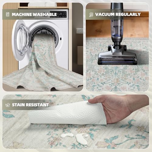 Washable Rugs 8x10 Area Rugs for Living Room, Ultra Soft Faux Wool Retro Carpets - Image 4