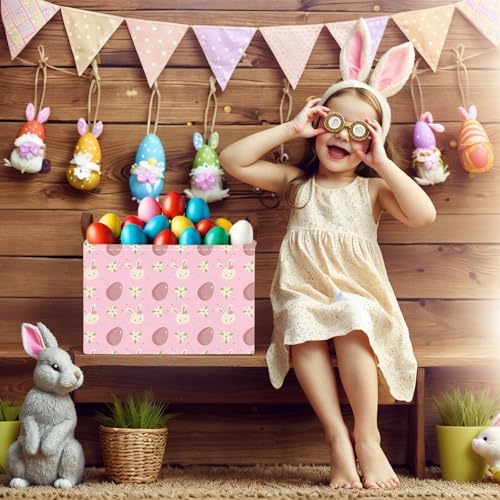 Large Cute Easter Basket for Kid Empty Gift Baby Rectangle Storage Bin Bunny - Image 7