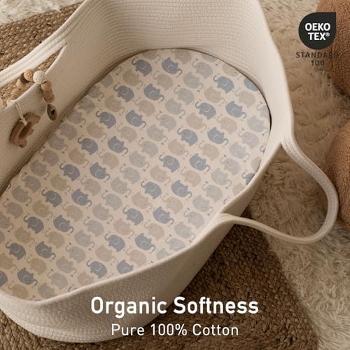 Gllquen Baby Organic Cotton Bassinet Sheets 2-Pack Blue Elephant - Image 3