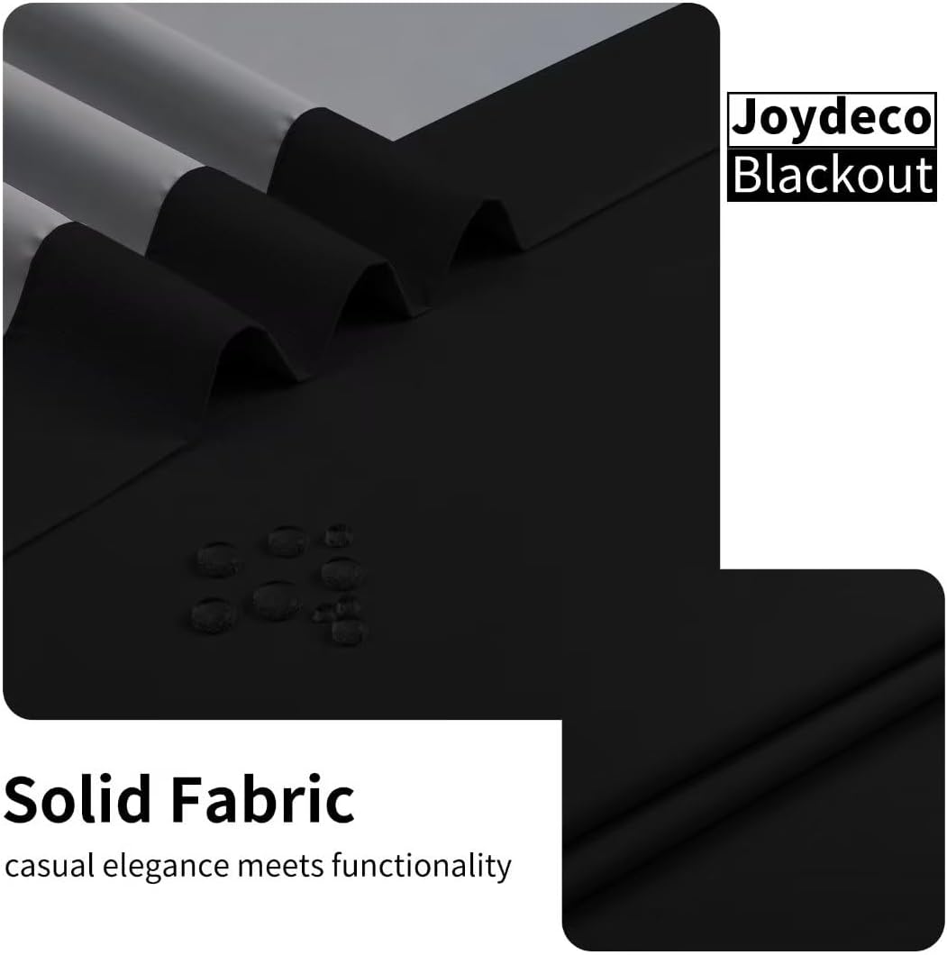 Joydeco 100% Blackout Curtains 72 Inch Long, Black Black Out Curtains for Bedroom Windows, Room Darkening Thermal Insulated Short Textured Grommets Drapes for Living Room