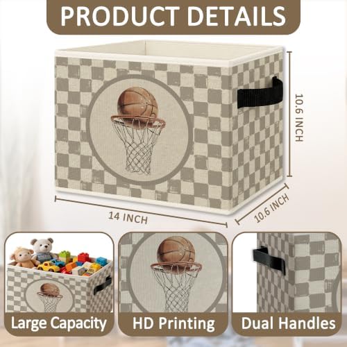 Vintage Brown Checkered Basketball Hoop Foldable Storage Box - Image 6