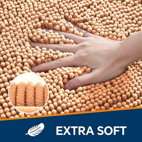 Chenille Bathroom Rug 20"x32" Peach, Non-Slip Plush Bath Mat - Image 3