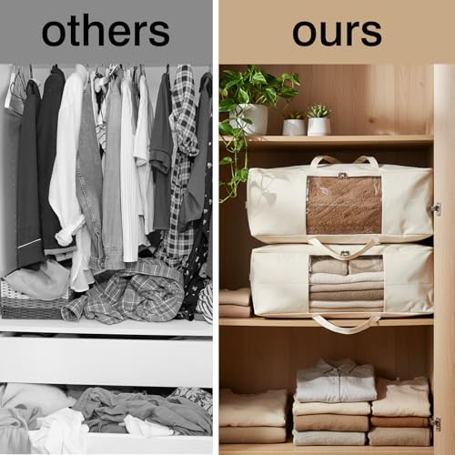 Comforter Storage Bags 70L Canvas Closet Organizer Clothes Container 4 Pack - Image 4