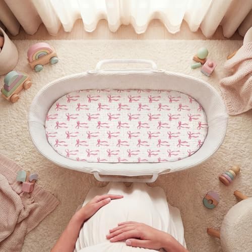 Breling 2 Pcs Muslin Pink and Pink Bow Baby Bassinet Sheets - Image 5